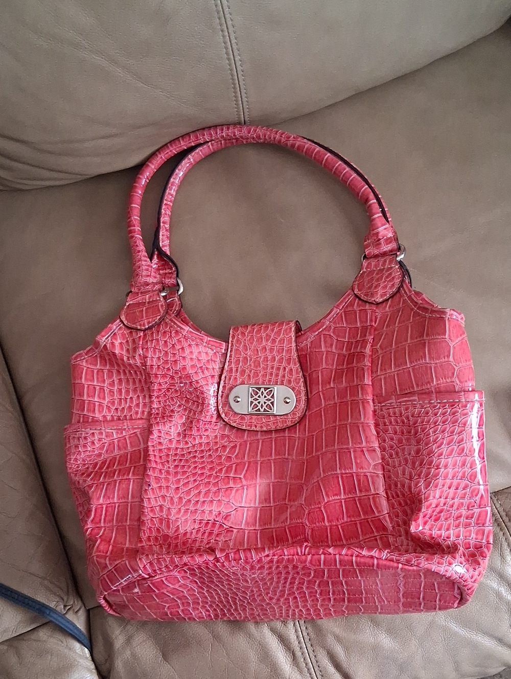 Women's Croc-Embossed Pink Tote Handbag